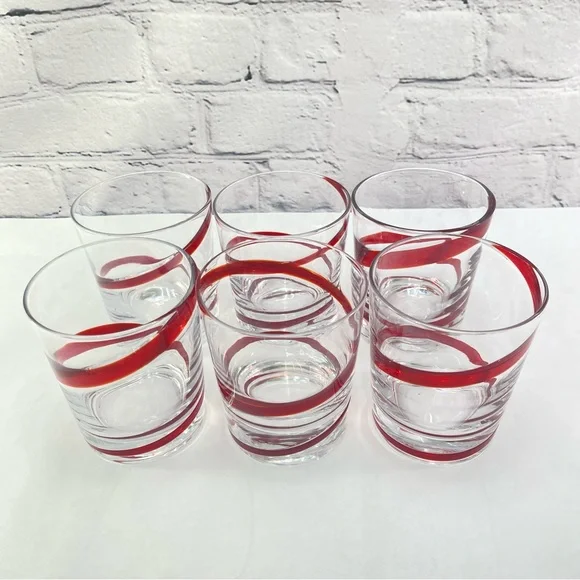 Pier 1 Retired Red Swirl Hand Blown 12 Oz Tumblers Set of 6 - Picture 8 of 8